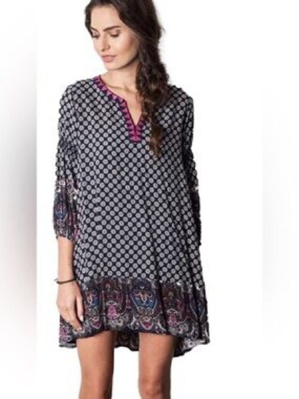 ❤️ Umgee Blue Paisley Tunic Dress With Border Print